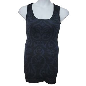 Jealous Tomato Black Blue Damask Ribbed Knit Dress L Y2K Bodycon Whimsigoth Chic